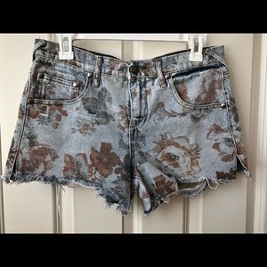 Free People Floral Denim Shorts